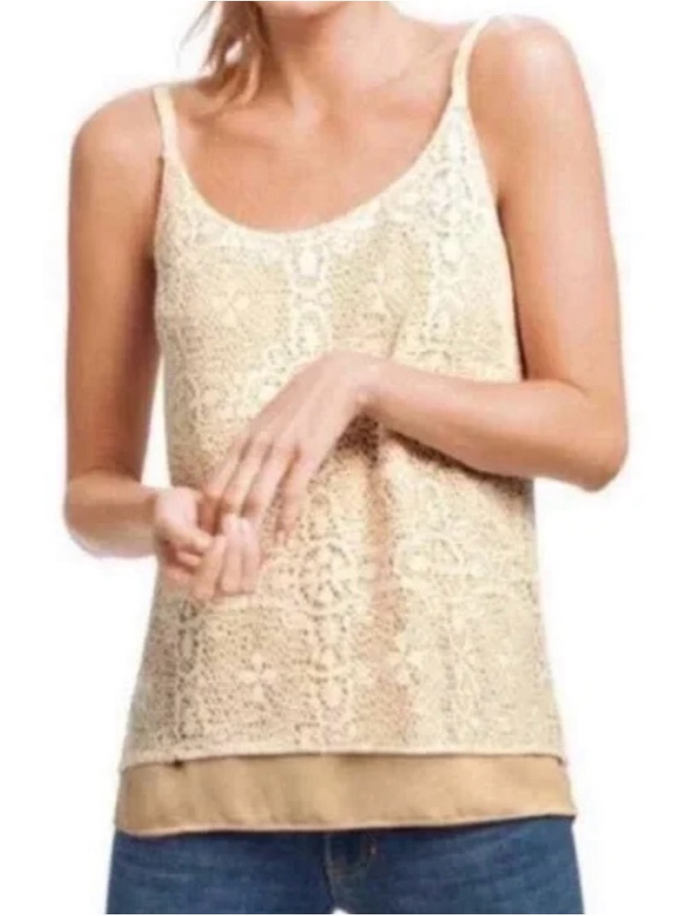 CAbi Cream Crochet Layered Camisole